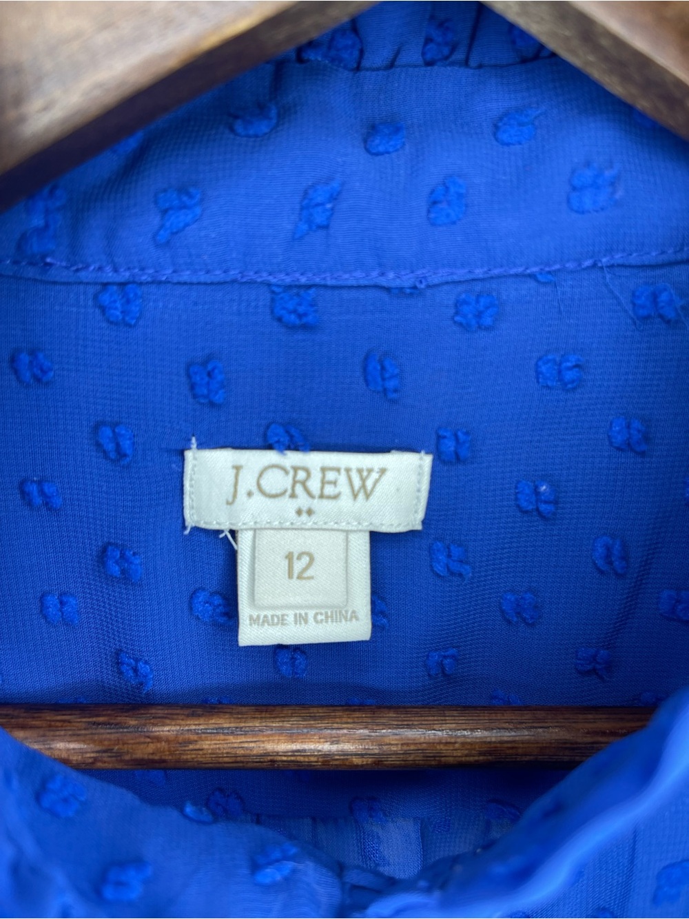 J. Crew Blouse 12 Blue Sheer Swiss Dot Ruffle High-Neck Keyhole Long Sleeve - Picture 9 of 10
